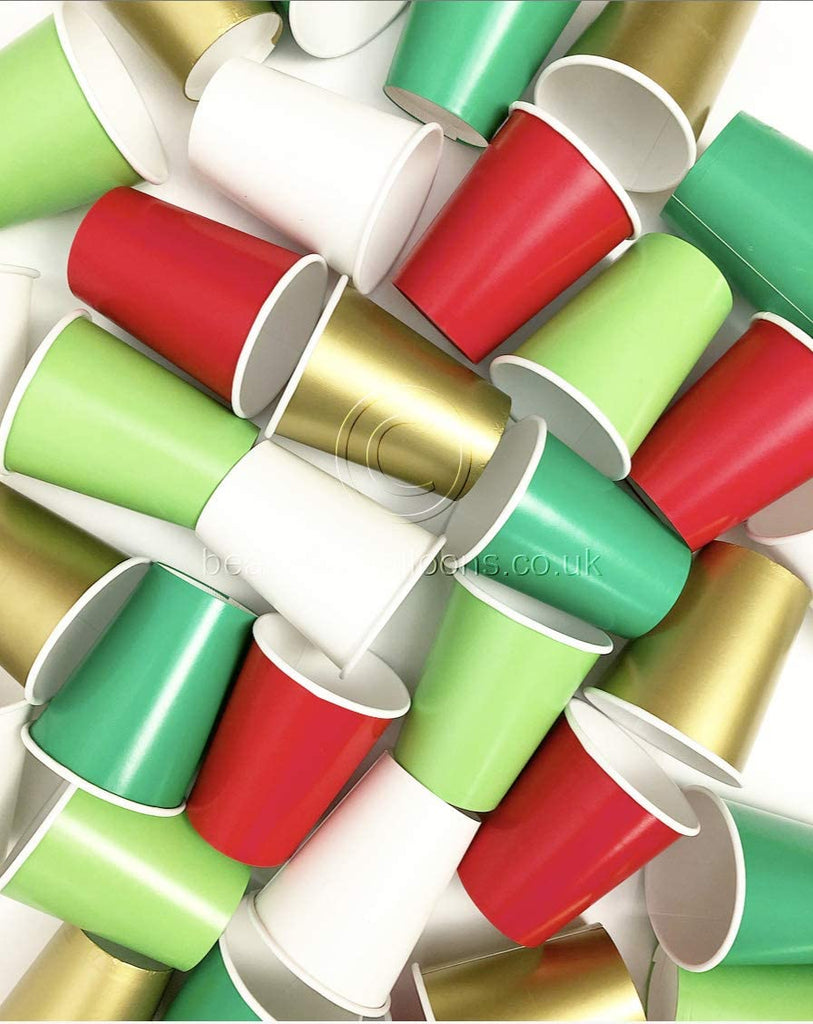 35 x Festive Christmas Paper Party Cups - Red, Green, Gold and White