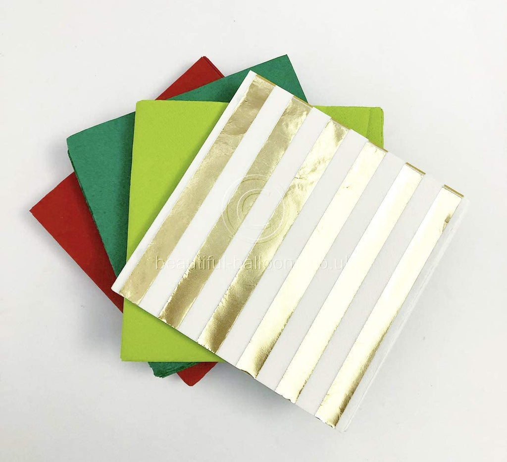 76 x Christmas Paper Party Napkin Range - Red, Green, Lime Green & Gold