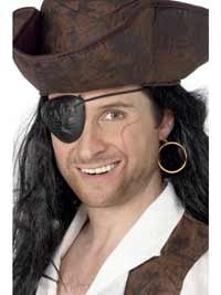 Pirate Eyepatch and Earring, Black and Gold