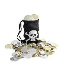 Pirate Coin Bag, Black, with Coins