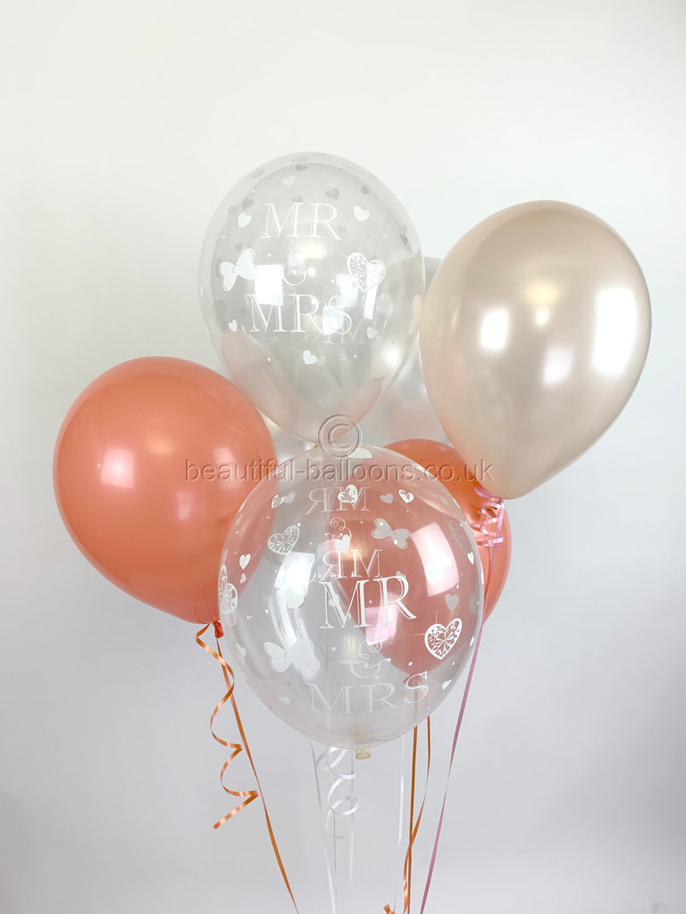 Mr & Mrs Ivory Pearlised Balloons, Blush & Coral (Helium Quality)