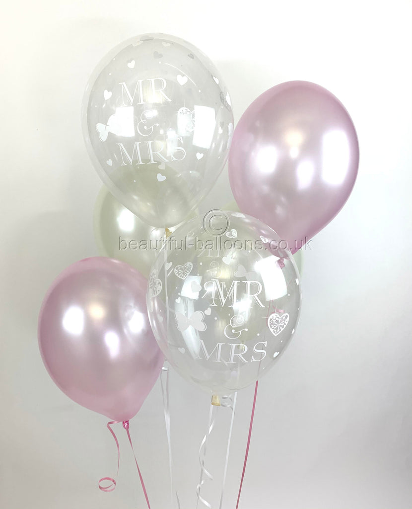 Mr & Mrs Pearlised Balloons, Pale Pink & Ivory Wedding (Helium Quality)