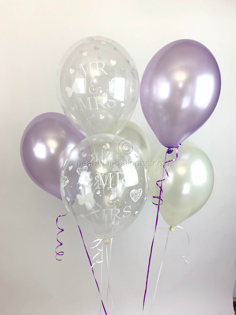 Mr & Mrs Pearlised Balloons, Lilac & Ivory Wedding (Helium Quality)