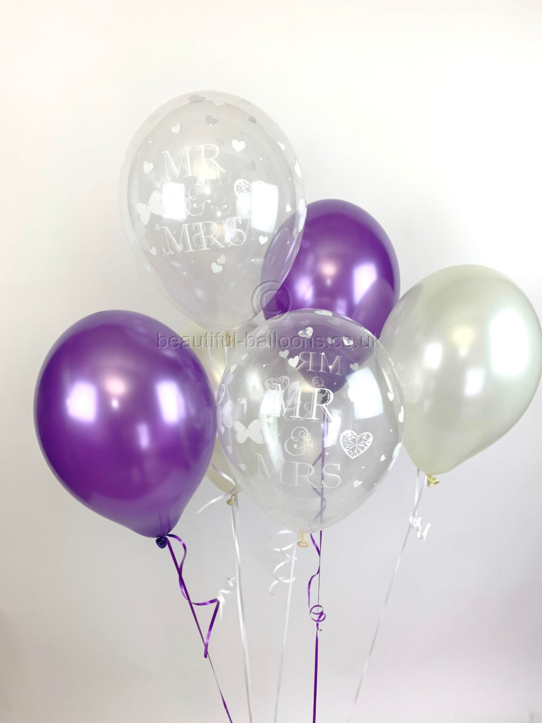 Mr & Mrs Pearlised Balloons, Purple & Ivory Wedding (Helium Quality)UNFILLED