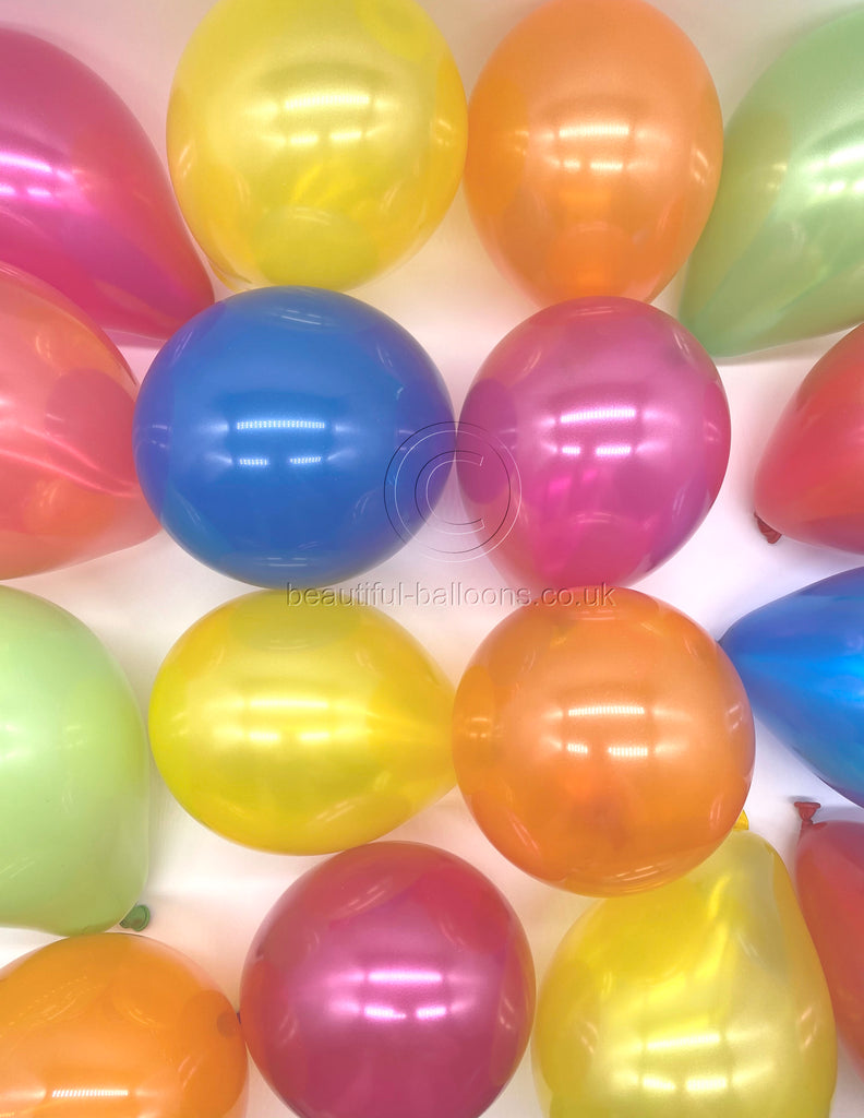Pack of 24 x 5" Mini Bright Rainbow Shades Latex Balloons with Matching Curling Ribbon