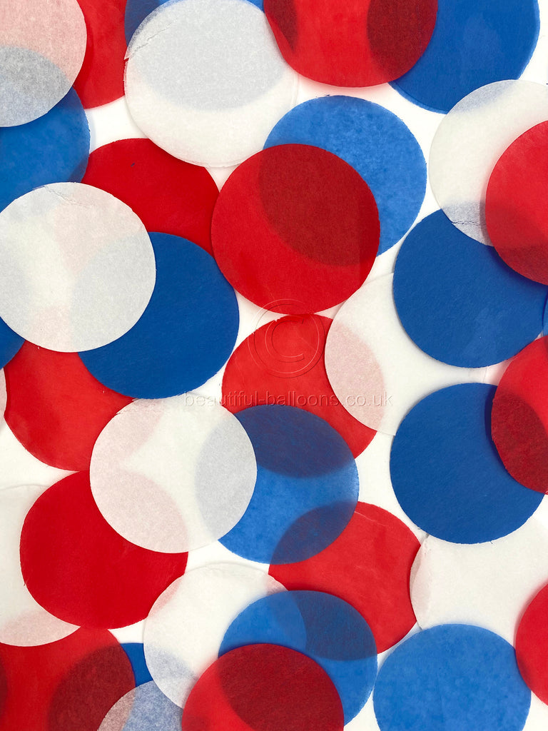 Red White and Blue tissue paper confetti circles - Union Jack, Kings Coronation, Royal Wedding,  RAF, USA