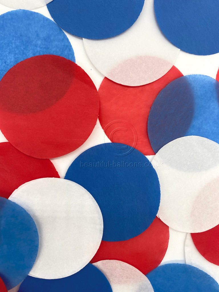 Red White and Blue tissue paper confetti circles - Union Jack, Kings Coronation, Royal Wedding,  RAF, USA