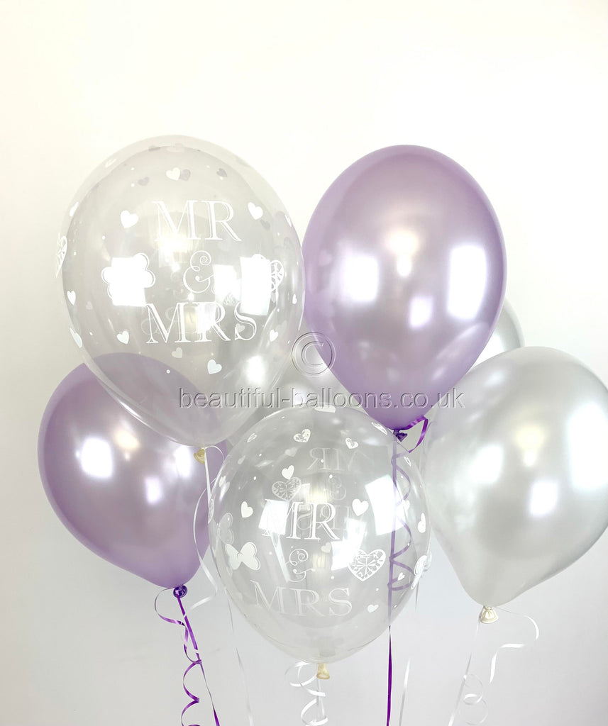 Mr & Mrs Pearlised Balloons, Lilac & White Wedding (Helium Quality)