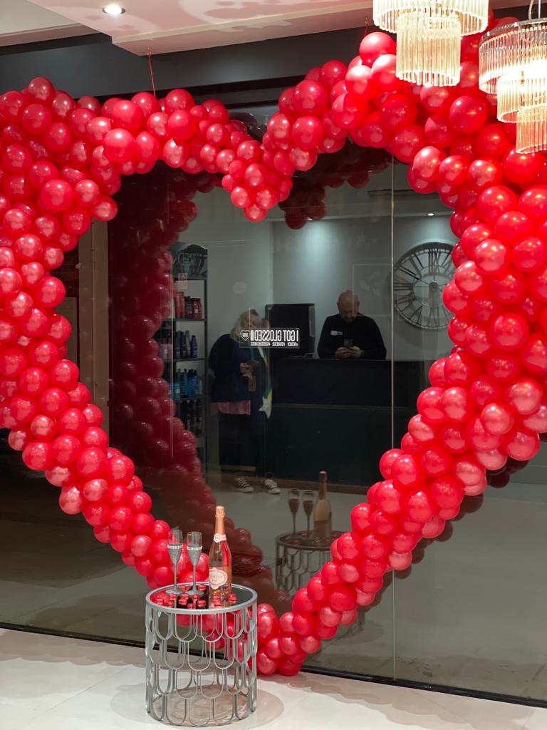 Red Love Heart Balloon Window Installation