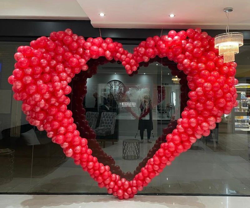 Red Love Heart Balloon Window Installation