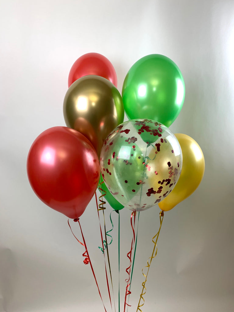 Christmas Chrome Confetti Range Red, Green and Gold  Latex Balloons