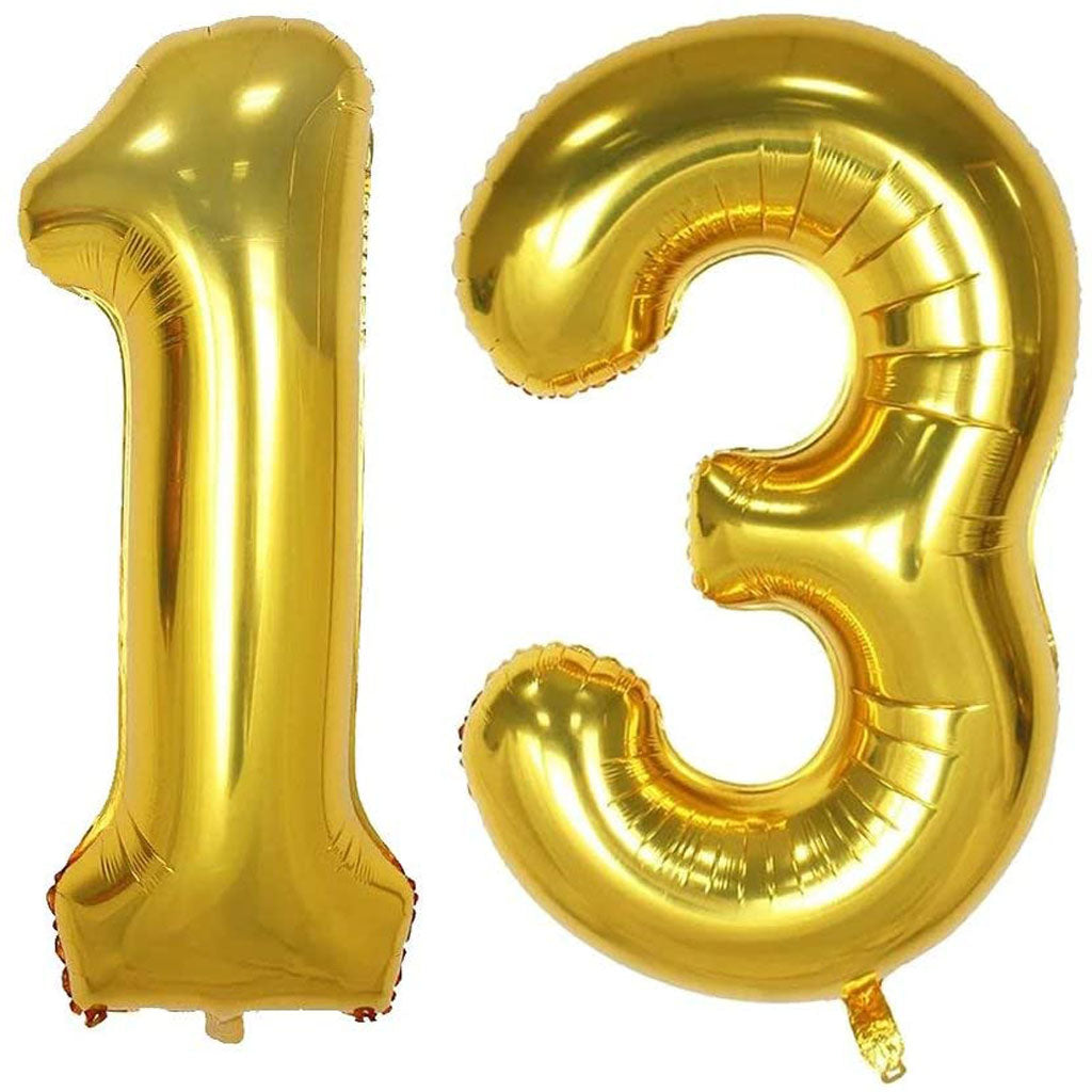 Number 13 Foil Shaped Balloons - Available in 6 colours