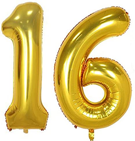 Number 16 Foil Shaped Balloon - Available in 6 colours