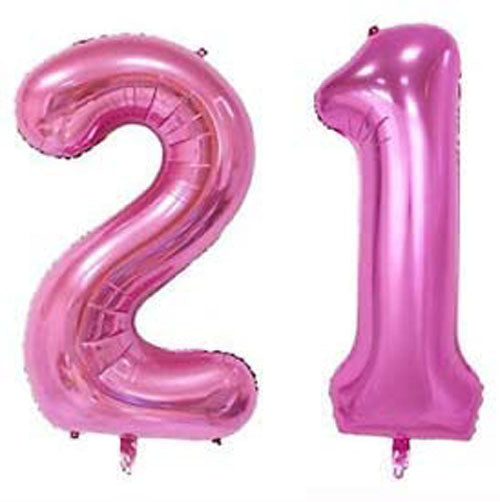 Number 21 Shaped Foil Balloons - Available in 6 colours