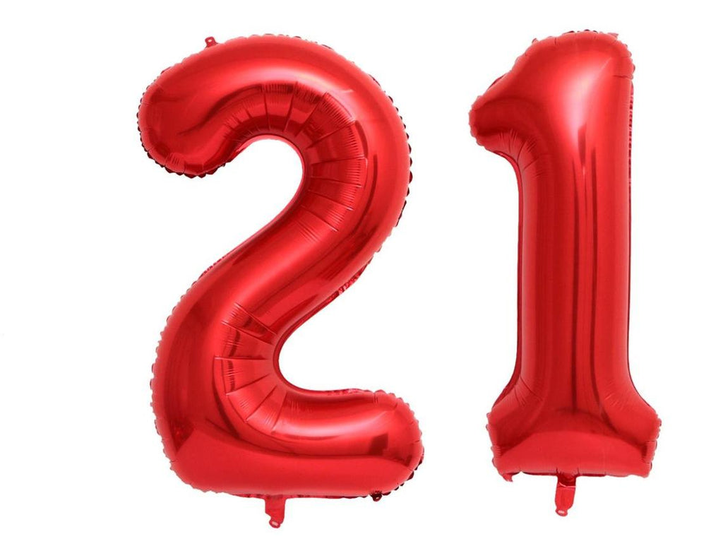 Number 21 Shaped Foil Balloons - Available in 6 colours
