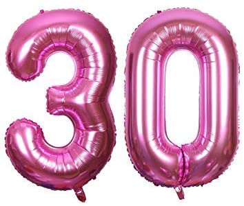 Number 30 Shaped Foil Balloons - Available in 6 colours
