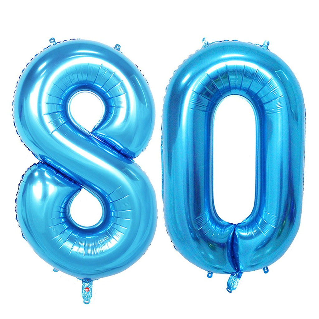 Number 80 Foil Shaped Balloons - Available in 6 colours
