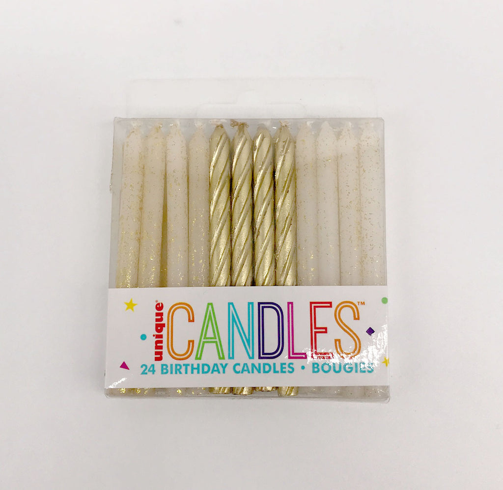 24 Sparkly Gold and White Candles