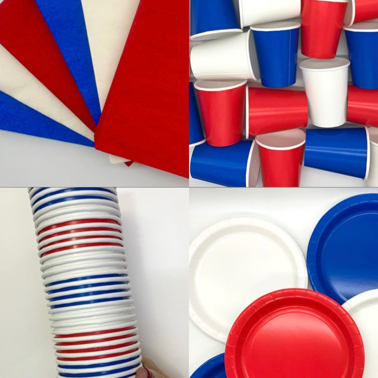 Beautiful Balloons Kings Coronation Kit- Cups, Napkins, Plates! Red White Blue Complete Kit