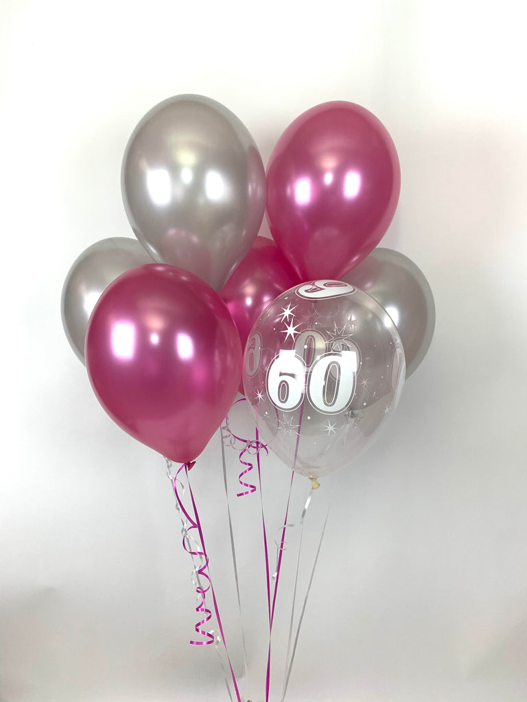 Hot Pink, Silver and 50th Aged Ranged  UNFILLED Pearlised Latex Balloons with Curling Ribbon