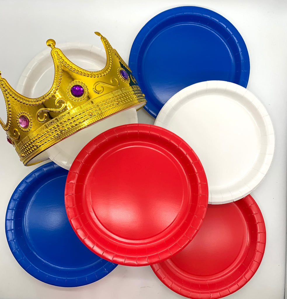 Beautiful Balloons Kings Coronation Kit- Cups, Napkins, Plates! Red White Blue Complete Kit