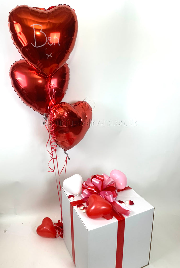 Valentines Red Heart Balloons in a Box