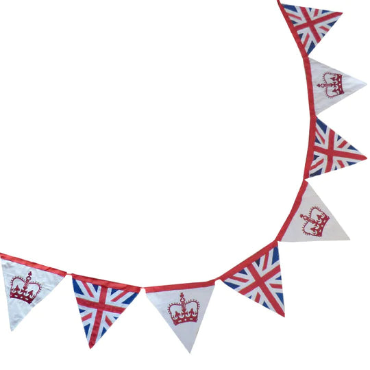 Union Jack & Crown Fabric Vintage Bunting - Embroidery and Patchwork Detail