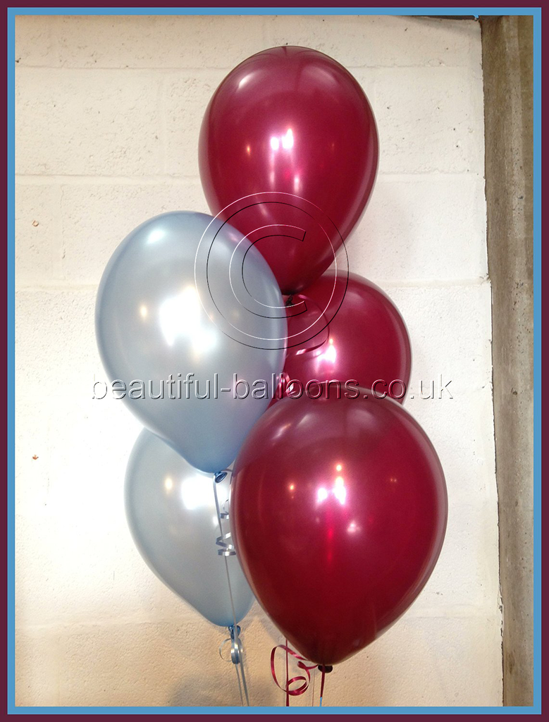 West Ham-Aston Villa Football Shades - UNFILLED Pearlised Latex Balloons, Burgundy Red & Pale Blue (Helium Quality)