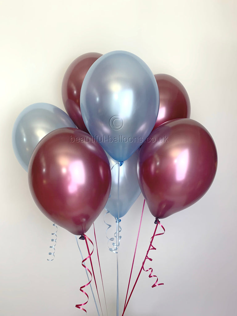 West Ham-Aston Villa Football Shades - UNFILLED Pearlised Latex Balloons, Burgundy Red & Pale Blue (Helium Quality)